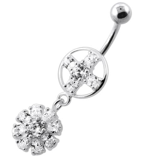 Jeweled Flower Hanging Navel Belly Bar - Monster Piercing