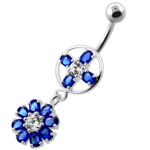 Jeweled Flower Hanging Navel Belly Bar - Monster Piercing