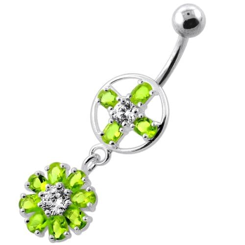 Jeweled Flower Hanging Navel Belly Bar - Monster Piercing