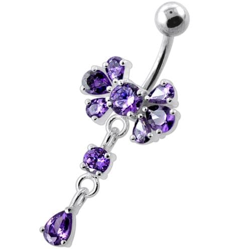 Fancy Flower Jeweled Navel Belly Ring - Monster Piercing