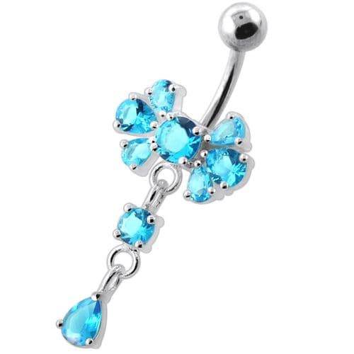 Fancy Flower Jeweled Navel Belly Ring - Monster Piercing