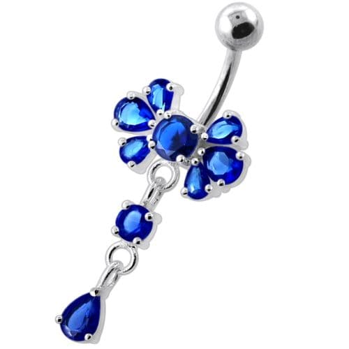 Fancy Flower Jeweled Navel Belly Ring - Monster Piercing