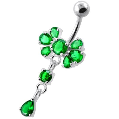 Fancy Flower Jeweled Navel Belly Ring - Monster Piercing