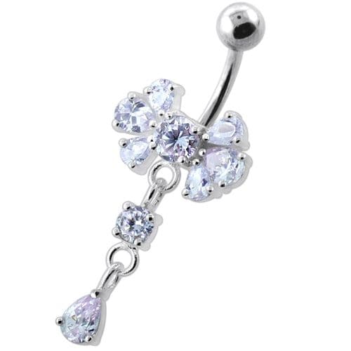 Fancy Flower Jeweled Navel Belly Ring - Monster Piercing