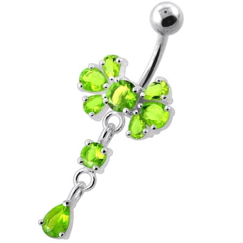 Fancy Flower Jeweled Navel Belly Ring - Monster Piercing