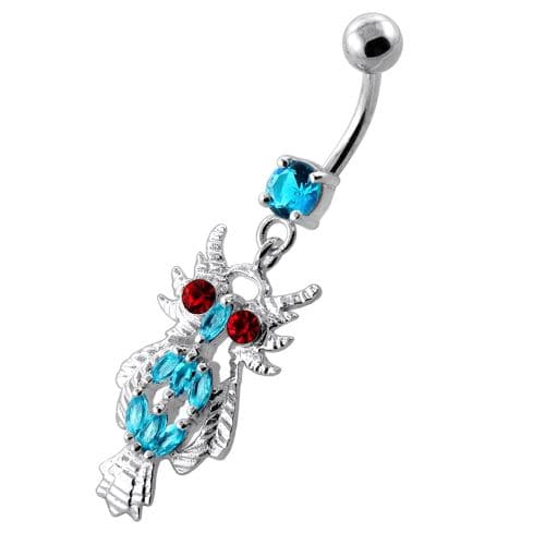 Multi Jeweled Owl Dangling Navel Belly Ring - Monster Piercing