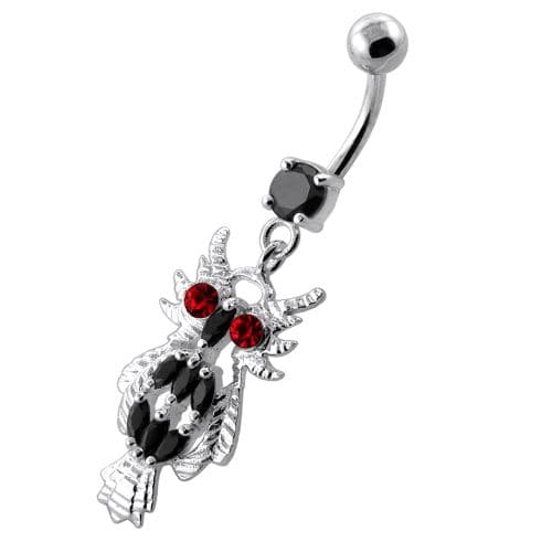 Multi Jeweled Owl Dangling Navel Belly Ring - Monster Piercing