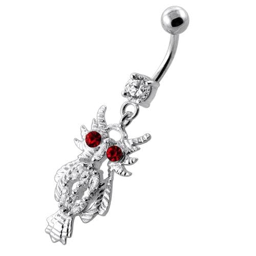 Multi Jeweled Owl Dangling Navel Belly Ring - Monster Piercing