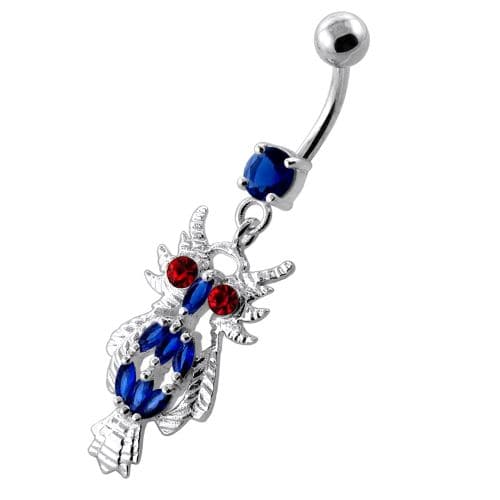 Multi Jeweled Owl Dangling Navel Belly Ring - Monster Piercing