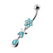 Jeweled Flower Leaf Hanging Navel Belly Bar - Monster Piercing