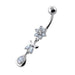 Jeweled Flower Leaf Hanging Navel Belly Bar - Monster Piercing