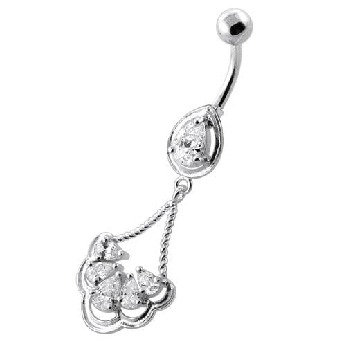 Fancy Flower Jeweled Dangling Navel Belly Ring - Monster Piercing