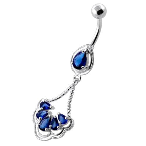 Fancy Flower Jeweled Dangling Navel Belly Ring - Monster Piercing