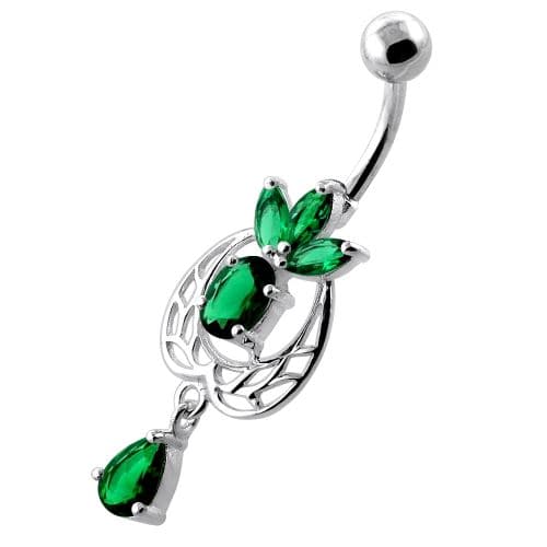 Fancy Flower Leaf Jeweled Dangling Navel Belly Banana - Monster Piercing