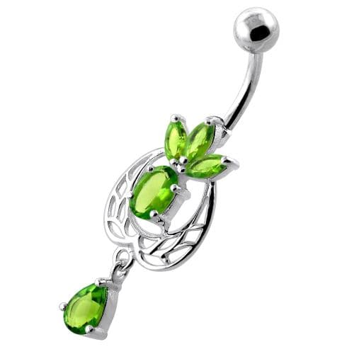 Fancy Flower Leaf Jeweled Dangling Navel Belly Banana - Monster Piercing