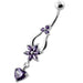 Flower with Heart Dangling Navel Belly Ring - Monster Piercing