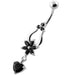 Flower with Heart Dangling Navel Belly Ring - Monster Piercing