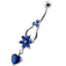 Flower with Heart Dangling Navel Belly Ring - Monster Piercing