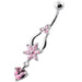 Flower with Heart Dangling Navel Belly Ring - Monster Piercing