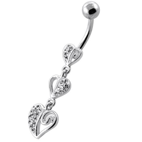 Trible Heart Jeweled Dangling Navel Belly Ring - Monster Piercing