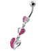 Trible Heart Jeweled Dangling Navel Belly Ring - Monster Piercing