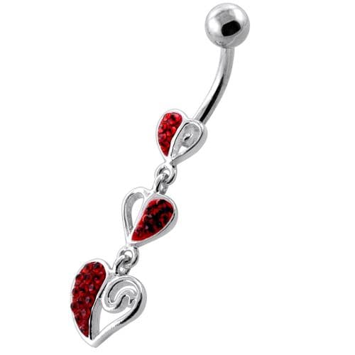 Trible Heart Jeweled Dangling Navel Belly Ring - Monster Piercing