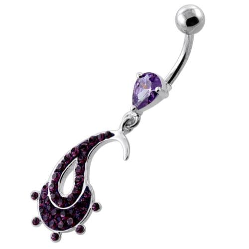 Multi Jeweled Hanging Fish Navel Belly Ring - Monster Piercing