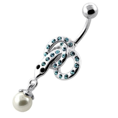 Multi Jeweled Snake with Hanging Ball Navel Belly Ring - Monster Piercing