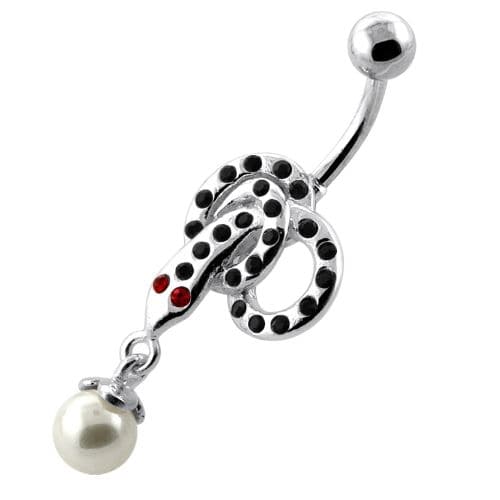 Multi Jeweled Snake with Hanging Ball Navel Belly Ring - Monster Piercing