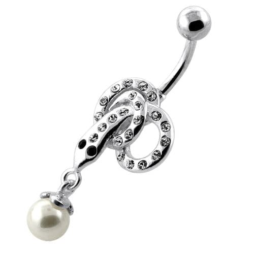 Multi Jeweled Snake with Hanging Ball Navel Belly Ring - Monster Piercing