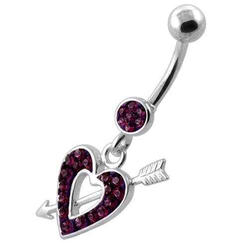 Multi Jeweled Heart and Arrow belly button ring - Monster Piercing