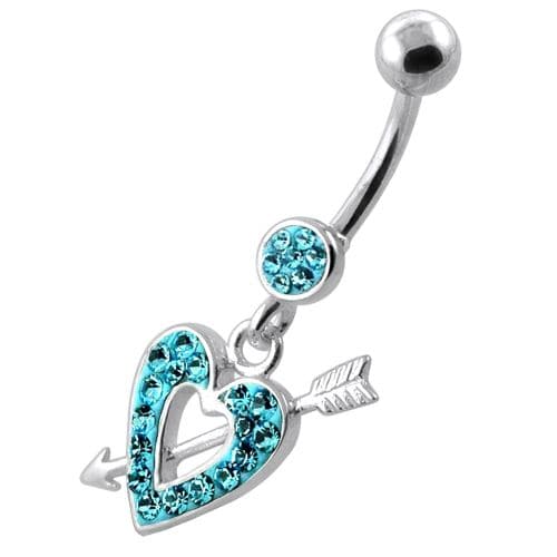 Multi Jeweled Heart and Arrow belly button ring - Monster Piercing