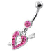 Multi Jeweled Heart and Arrow belly button ring - Monster Piercing