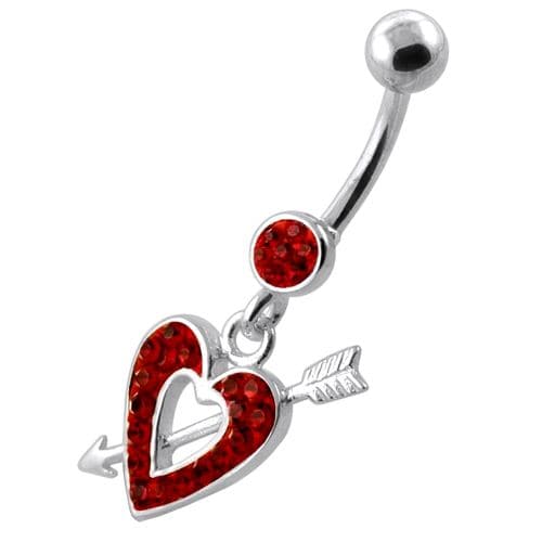 Multi Jeweled Heart and Arrow belly button ring - Monster Piercing