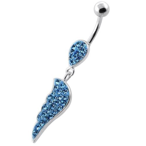 Multi Jeweled Wing sterling silver belly bars - Monster Piercing