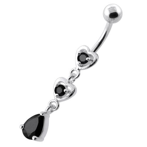 Jeweled Twin Heart belly button jewellery - Monster Piercing