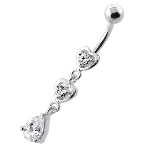 Jeweled Twin Heart belly button jewellery - Monster Piercing