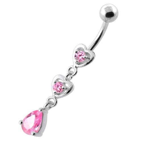 Jeweled Twin Heart belly button jewellery - Monster Piercing