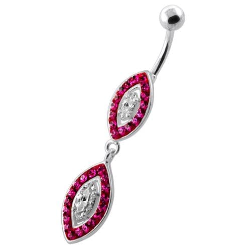 Multi Jeweled Twin Oval belly bar - Monster Piercing