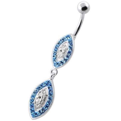 Multi Jeweled Twin Oval belly bar - Monster Piercing