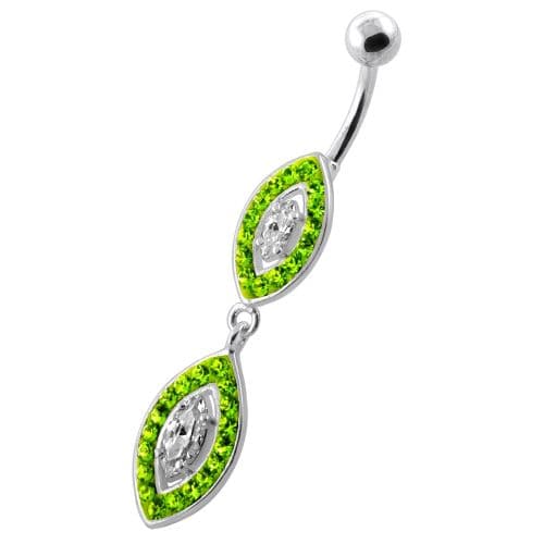 Multi Jeweled Twin Oval belly bar - Monster Piercing