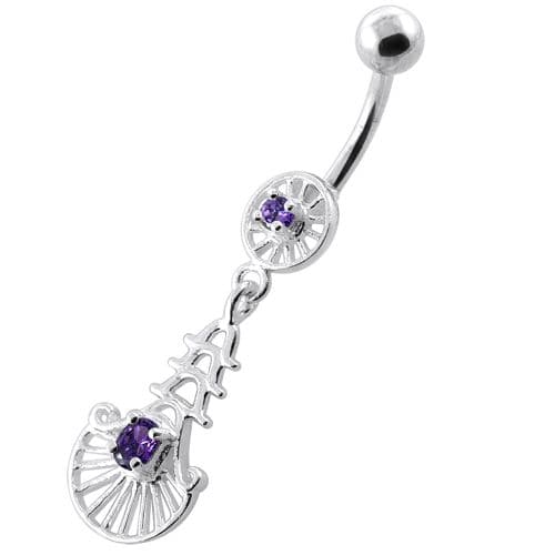 Fancy Jeweled sterling silver belly bar - Monster Piercing