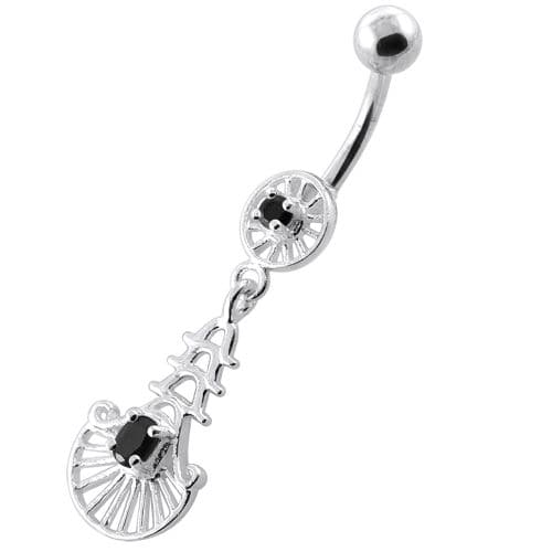 Fancy Jeweled sterling silver belly bar - Monster Piercing