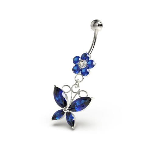 Flower with Dangling butterfly Navel Belly Piercing - Monster Piercing