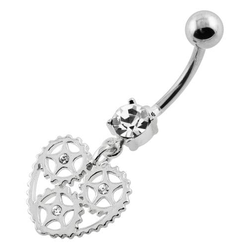 Heart With Jeweled Gear Navel Belly Piercing - Monster Piercing