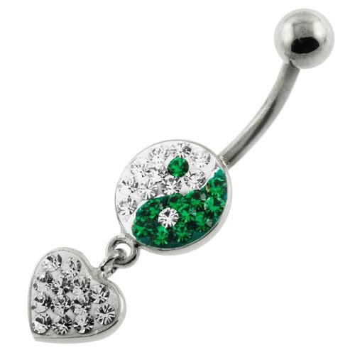 Multi Jeweled Ying Yang with Dangling Heart Navel Belly Piercing - Monster Piercing