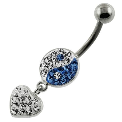 Multi Jeweled Ying Yang with Dangling Heart Navel Belly Piercing - Monster Piercing