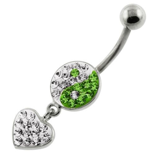 Multi Jeweled Ying Yang with Dangling Heart Navel Belly Piercing - Monster Piercing