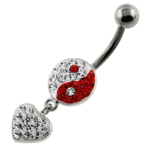 Multi Jeweled Ying Yang with Dangling Heart Navel Belly Piercing - Monster Piercing