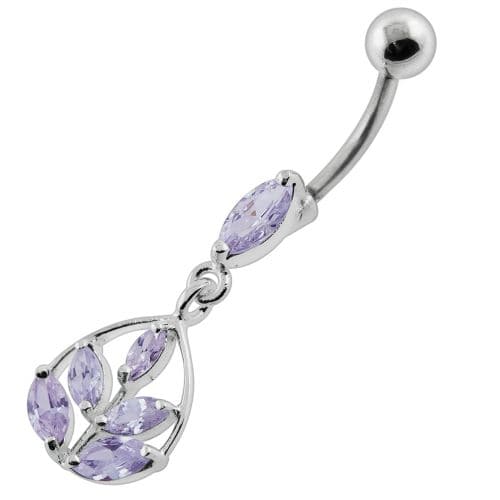 Framed Jeweled Leaf Dangling Navel Belly Piercing - Monster Piercing